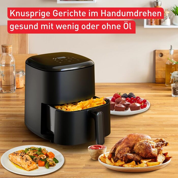 Аерофритюрниця Tefal EY2458 Easy Fry Max, 5 л, 10 програм, антипригарне покриття, сенсорне керування, енергоощадна, чорна