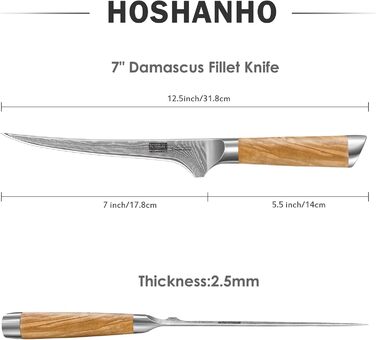 Японський ніж Сантоку HOSHANHO з дамаської сталі, 18 см – гострий кухонний ніж, 67 шарів, ергономічна ручка, подарункова коробка