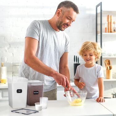 Набір контейнерів Lifewit 4 шт. з кришками, герметичні 5,2 л, BPA-free пластик, великі кухонні ємності для зберігання продуктів (борошно, крупи, рис, мюслі) з мірними стаканами, етикетками та маркером