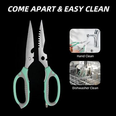 Кухові ножиці для продуктів харчування, розбірні, придатні для миття в посудомийній машині. Ідеальні для нарізання м'яса та продуктів. Кухонні ножиці, подарункова коробка (чорний). Чорні кухонні ножиці