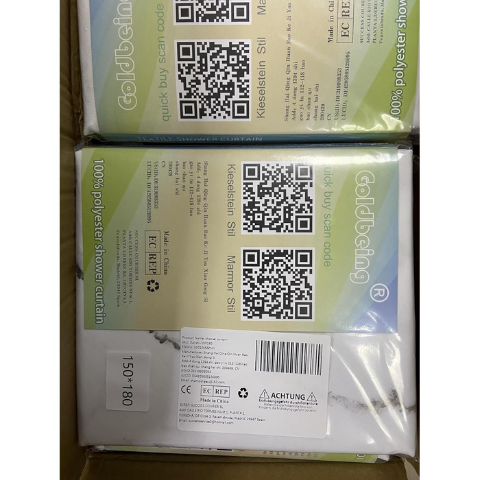 Тканинна штора для душу | Водостійка штора з посиленим краєм | Тканинна штора для душу, яку можна прати, розмір 150 см x 180 см | Поліестер, мармур, 180 x 150 см (1 шт.)