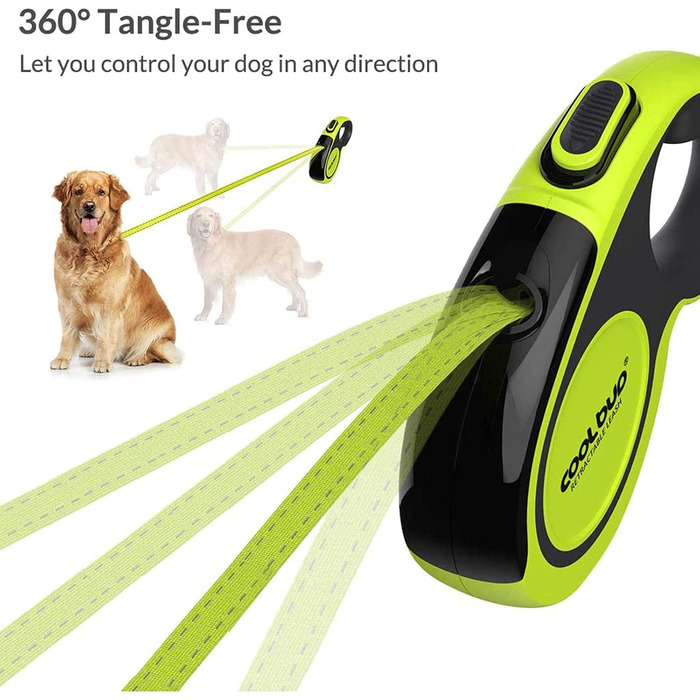 Рулетка для собак, 4.6 м, для малих, середніх та великих собак до 110 кг, міцна, з блокуванням, зелена
