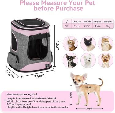 Рюкзак для кота та собаки Petsfit - зручний та дихаючий, для тварин до 5 кг (сірий та рожевий)