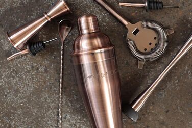 Набір для коктейлів Mint&Mortar 7 предметів з бамбуковим підставкою, з нержавіючої сталі, міксологія, барменський набір з барними інструментами для дому та професійного використання, ідеальний для Мартіні/Маргарити, 680 мл, міксер (Чорний) (Шліфоване мідь