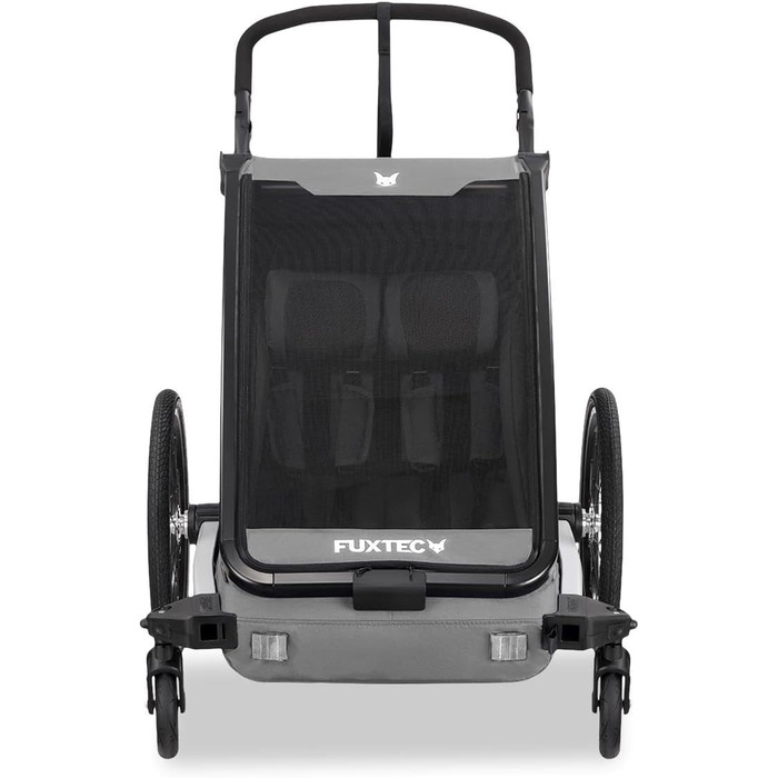 Причіп для велосипеда Fuxtec Sportfux на 2 місця, з багажником, відбивачами, ручкою-штовхачем, захистом від дощу та сонця, складний, фіолетовий FX-FA1 (сірий)