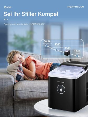 NORTHCLAN Ice Maker - 14kg Daily Production, 6-Minute Cycle, Quiet Operation, 2L Water Tank, 1.5kg Storage, Infrared Sensor, Black