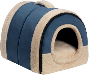 Hollypet Cat Bed, Small Dog Bed, 2-in-1 Foldable Plush Pet Bed for Cats & Small Dogs, Cozy and Soft Pet Cave Bed for Indoor Outdoor, (Dark Blue)