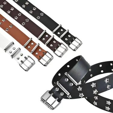 Жіночий шкіряний ремінь Punk з пряжкою, для джинсів та пальто, з декоративними отворами, чорний