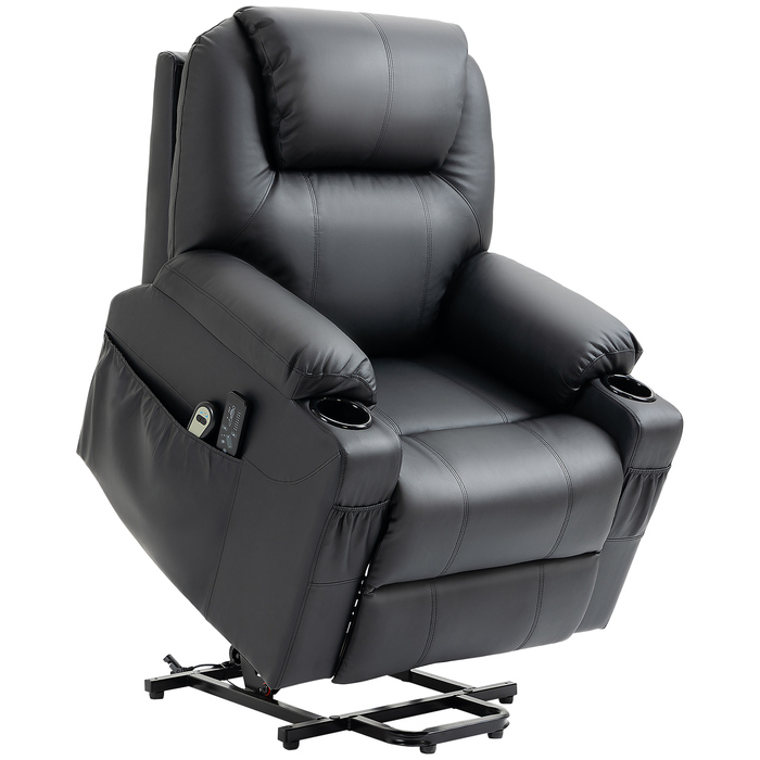 HOMCOM Electric Recliner Chair, Massage Chair with Lift Assist, Reclining Chair with Lie-Flat Function, TV Chair with Remote Control, PU | Aosom