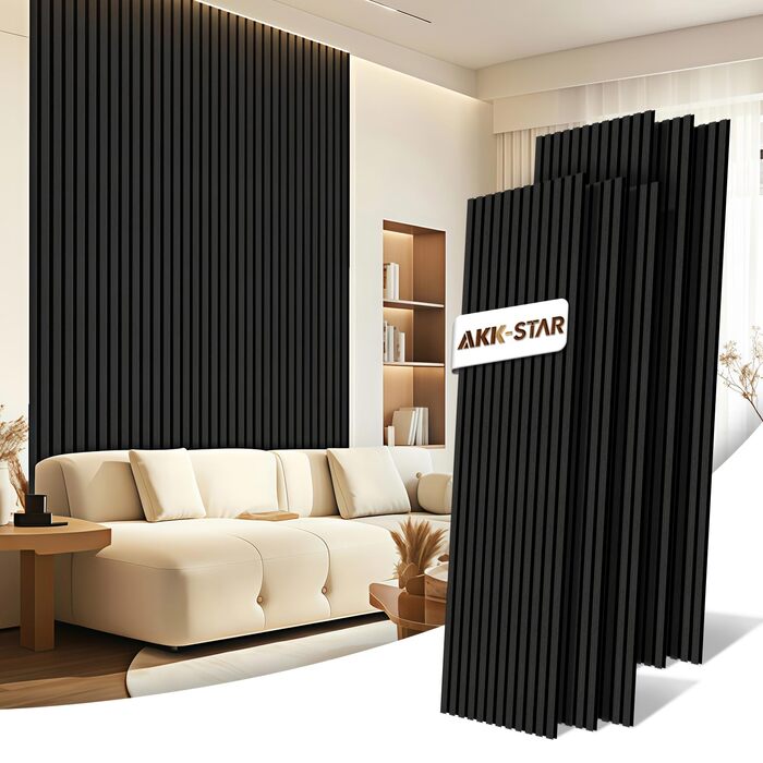 Акустичні панелі AKK-STAR Mirage Чорний, набір 2 шт. (1200x600x18 мм), 1.44 м² — 3D стінові панелі під дерево для шумоізоляції та декору вітальні та офісу
