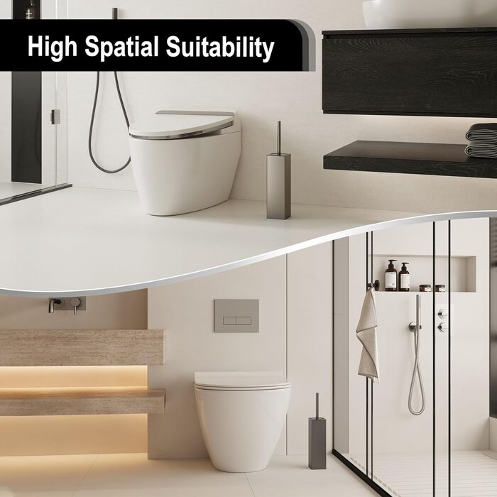 Набір для туалету BVL з щіткою та тримачем, метал, силікон, сірий