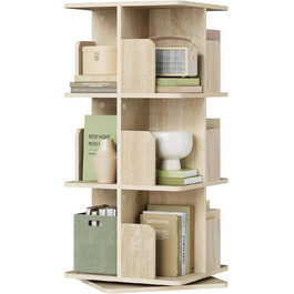 Обертовий книжковий стелаж EUGAD, 4 рівні, 360°, МДФ, світлий дуб, 39,5x128x39,5 см, для офісу та дому, багатофункціональний роздільник простору