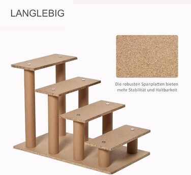PawHut 4-Step Dog Stairs, 35 cm Cat Stairs for Bed and Sofa, Pet Stairs for Dogs and Cats up to 5 kg, Plush Appearance, Beige
