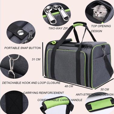 Транспортна сумка для котів та собак, розширювана, складана переноска для кота/собаки, сіра з блакитним, L