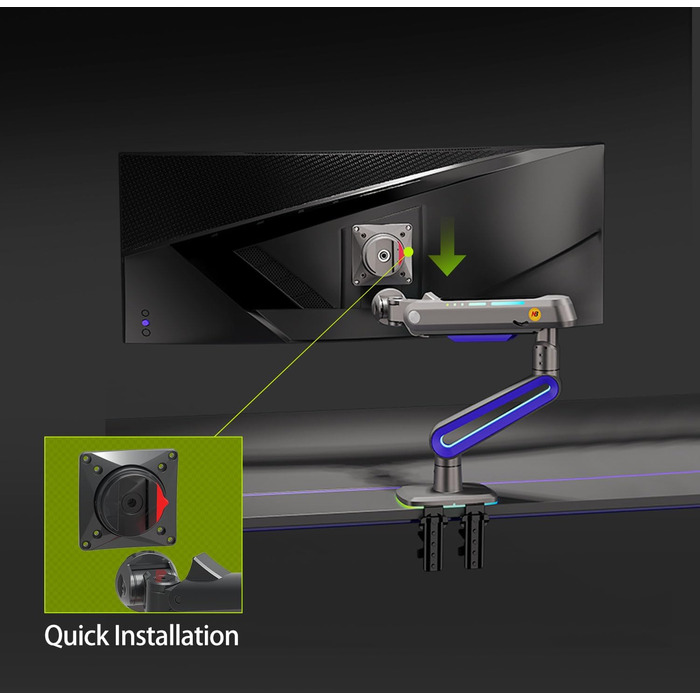 Кріплення для монітора 32-60 дюймів Ultrawide, для моніторів 34/49/57 дюймів, вантажопідйомність до 20 кг, кріплення C-Clamp та Grommet, VESA 75/100 мм (фіолетовий)