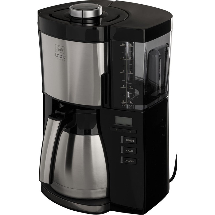 Melitta Look Timer - Filter Coffee Machine - Thermos Carafe - Timer Function - Drip Stop - 10 Cups - Black (1025-18) Black with Thermos Carafe Single