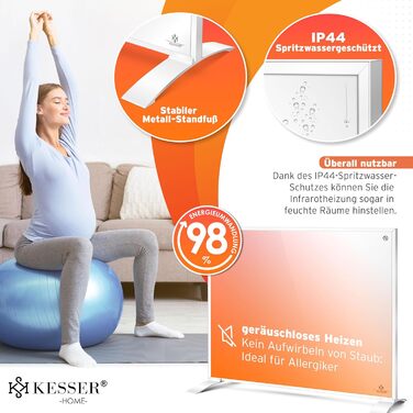 Інфранічний обігрівач KESSER® 350W: енергозберігаючий, з пультом, термостатом та керуванням через додаток. Можливість встановлення на підлогу або на стіну. Білий конвекторний нагрівач.