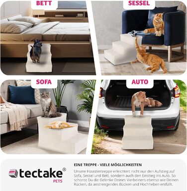 Сходинка для тварин tectake®: для собак та котів, допомога у підйомi, знімний чохол, плоскі сходинкі, для софи, ліжка, авто (7 x 45 x 4,5 см)