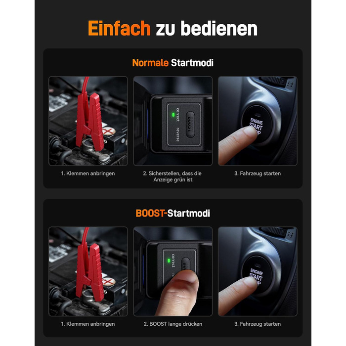 WOLFBOX 4000A Пускозарядний пристрій з компресором 160PSI, 12V, 65W, 88.8Wh, для бензинових/дизельних двигунів 10L, LED-ліхтар, кабелі, 4000A