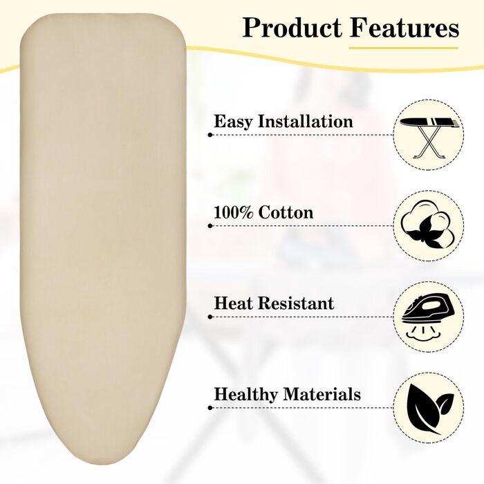 Чохол для прасувальної дошки з бавовни, 120-125x40-46 см, бежевий