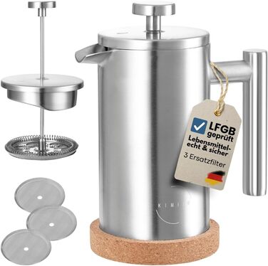 Френч-прес з нержавіючої сталі з підігрівом | 3 фільтри та підставка з корку | 320 мл