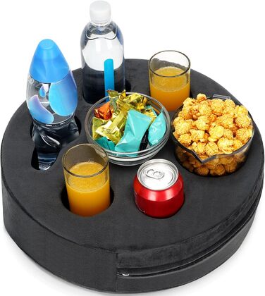 Couch Drink Holder, Sofa Drink Holder, Removable and Washable Velvet Cup Cozy Pillow Cushion Lap Tray with Coffee Cup Holder for Home, Car, Bathroom, Park, Travel, Indoor, Outdoor – Grey
