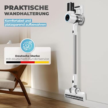 Бездротовий акумуляторний пилосос 2-в-1 Klamer з HEPA-фільтром для дому, авто та килимів. Час роботи до 45 хв. (Білий/Срібний)