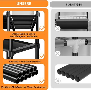 Відкритий шафа для одягу Mavivegue з 4 полицями та вішалкою, чорний - 40x121x161 см