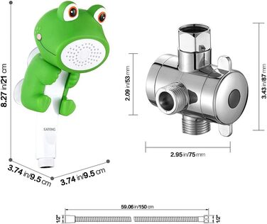 KAIYING Kids Showerheads, Cartoon Water Flow Sprinkler Shower, Shower Head Attachment for Toddlers, Baby Handheld Shower Head Bathroom Accessories, Kids Shower Attachment (J:Showerhead (Frog) + Hose + Diverter Valve)