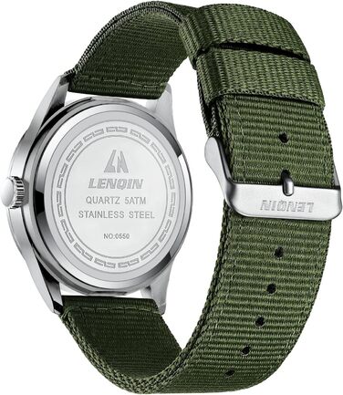 Годинники чоловічі LN LENQIN аналогові кварцові на нейлоновому ремінці, водостійкі 30M, з датою (зелені, срібні, чорні)