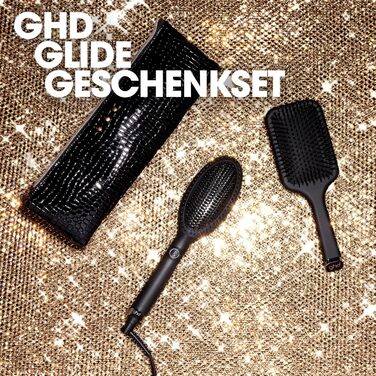 Гладка щітка ghd Glide: для шовковистого та блискучого волосся, випрямляє та укладає сухе волосся, без пуху, для всіх типів волосся, без пошкодження волосся (Подарунчий набір Black)
