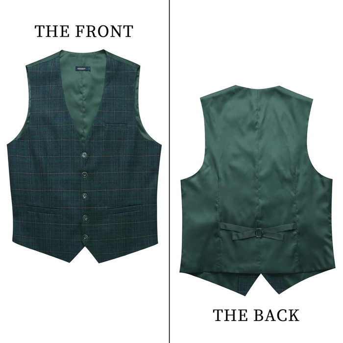 Жилет для чоловіків HISDERN з бавовни в клітинку, формальний стиль, для вечірок та весіль, зелений, розмір XL