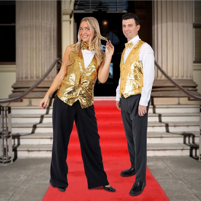 Блестяча жилетка з паєтками Dress Up America з краваткою - золота, V-подібний виріз для чоловіків