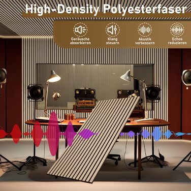 Акустичні настінні панелі з дерева та фетру 120x60 см, звукопоглинаюча обробка стін з шпоном дуба, набір 2 шт (1,44 м²), колір дуб