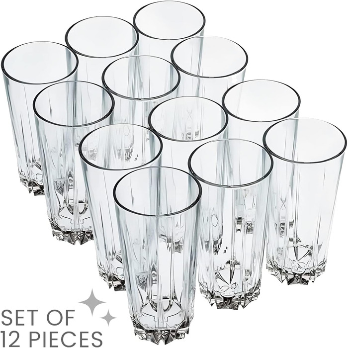 Cocktail Glasses Set of 12, 330ml, Dishwasher-Safe Drinking Glasses, Ribbed Glasses for Cocktails, Water, Juice, Mojito, Long Drinks