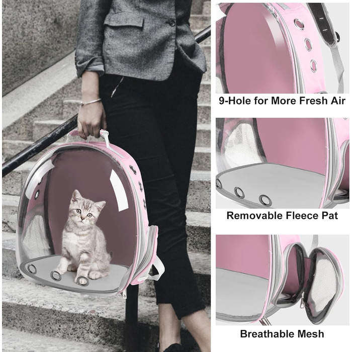 Сумка-переноска для котів, домашніх тварин, рюкзак-переноска, передня кишеня для маленьких, середніх котів, цуценят, собак (Рожева)