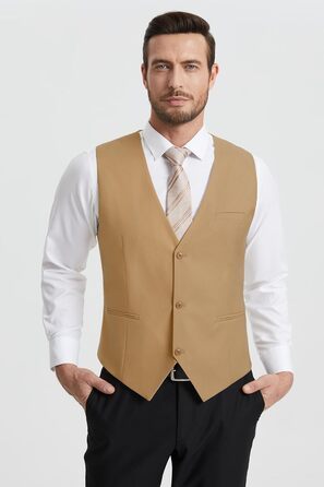 Жилет чоловічий HISDERN формальний елегантний бавовняний однотонний V-подібний виріз з кишенями для весілля, вечірки, бізнесу (S, Хакі)