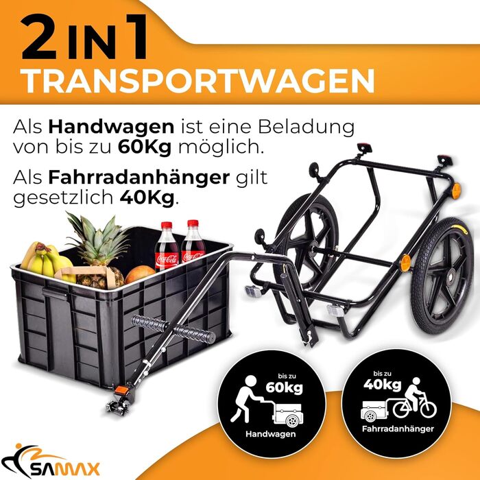 Причіп для велосипеда SAMAX 70 літрів / 60 кг, вантажний, з кріпленням, чорний
