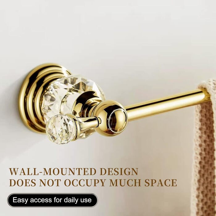 Golden Bathroom Toothbrush Holder, Gold Crystals, Bathroom Hardware (Towel Bar, Bright Gold)