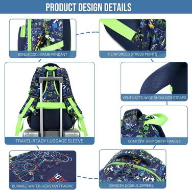 Набір шкільних рюкзаків Makukke для підлітків, геймерський дизайн, з ланч-боксом та пеналом