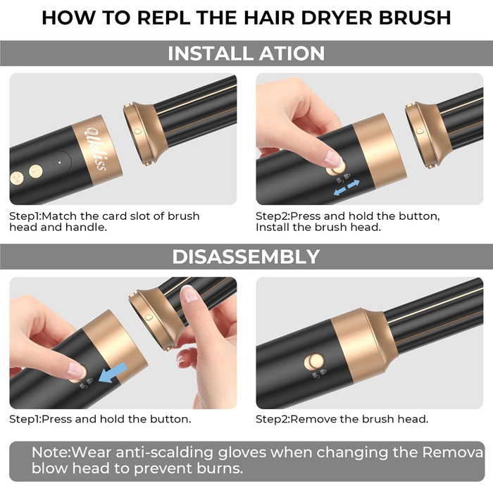 UKLISS Airstyler Multistyler 7 в 1: фен-щітка, локон, випрямляч, турбіна, 1400W, турбіна, 3 режими температури, 30 мм, турбіс