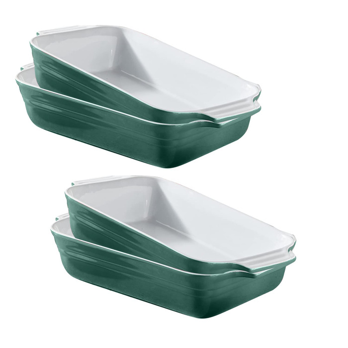 Форма для запікання велика 40 см, на 4-6 осіб, 3 літри, кераміка, прямокутна, стійка до подряпин, для лазаньї, тірамісу та іншого (набір 4 шт. 22 см), блакитна