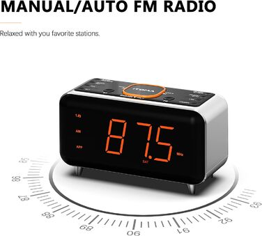 iTOMA Radio Alarm Clock with App Control, Bluetooth, FM Radio, Dual Alarm with 4 Alarm Modes, Easy Snooze, Dimmer, Orange Night Light, 12/24 Hr via USB Charging Port CKS208