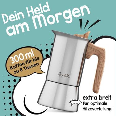 Premium Stainless Steel Espresso Maker - Large, 6 Cups, 300 ml Moka Pot Espresso Pot Induction-compatible Espresso Machine 300ml Induction Cooktop Gas Cooktop