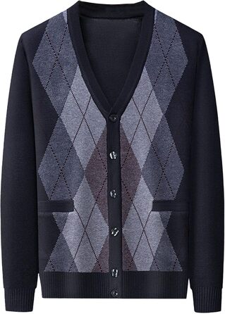 Кардиган чоловічий в аррані, з ґудзиками, в'язаний, з кишенями, темно-синій (M)