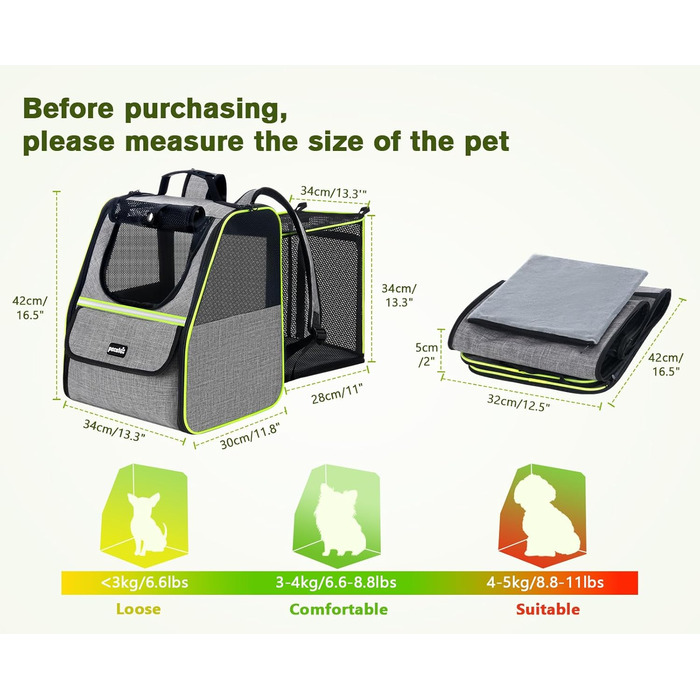 Плед-рюкзак для кота Pecute з сіткою, дихаючий та легкий, для собак та котів до 6 кг (сірий, розширюваний)