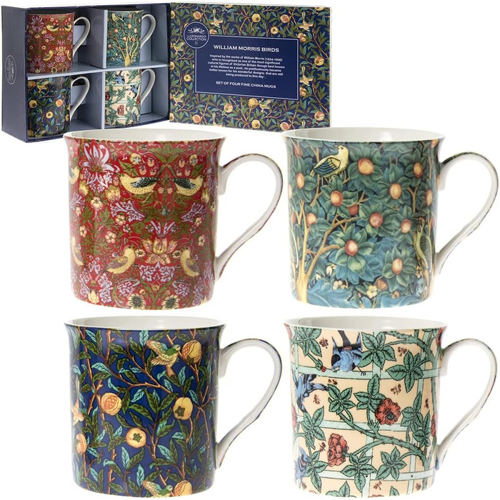 Lesser & Pavey LP93068 Ceramic Mug, William Morris, Set of 4, 12 x 8 x 9 cm, Multicolor, 4 Pieces (1 Piece)