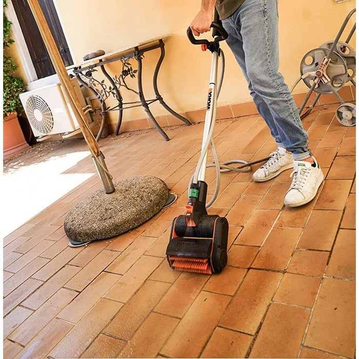 WORX WG441E.9 20V Cordless Multi-Brush - multifunctional surface brush for cleaning stone & wood surfaces & weed removal - integrated water connection - PowerShare compatible - without battery & charger (stiff brush for stone/concrete surfaces)