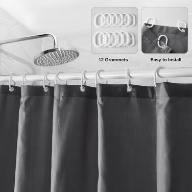 Шторка для душу DUFU, водовідштовхувальна, миється | Швидковисихаюча поліестер, 12 гачків | Напівпрозора захисна шторка для ванни (180x200 см, Темно-сірий)