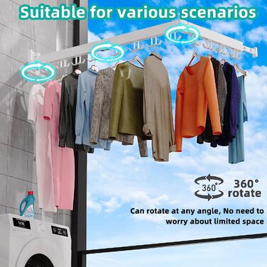 Сушарка для білизни Honeyhouse настінна розкладна, чорна, з кріпленням та тримачами для шкарпеток